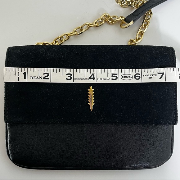 THACKER Feathers Suede Leather Crossbody Bag Chain Leather Strap Black Luxury - Picture 12 of 13
